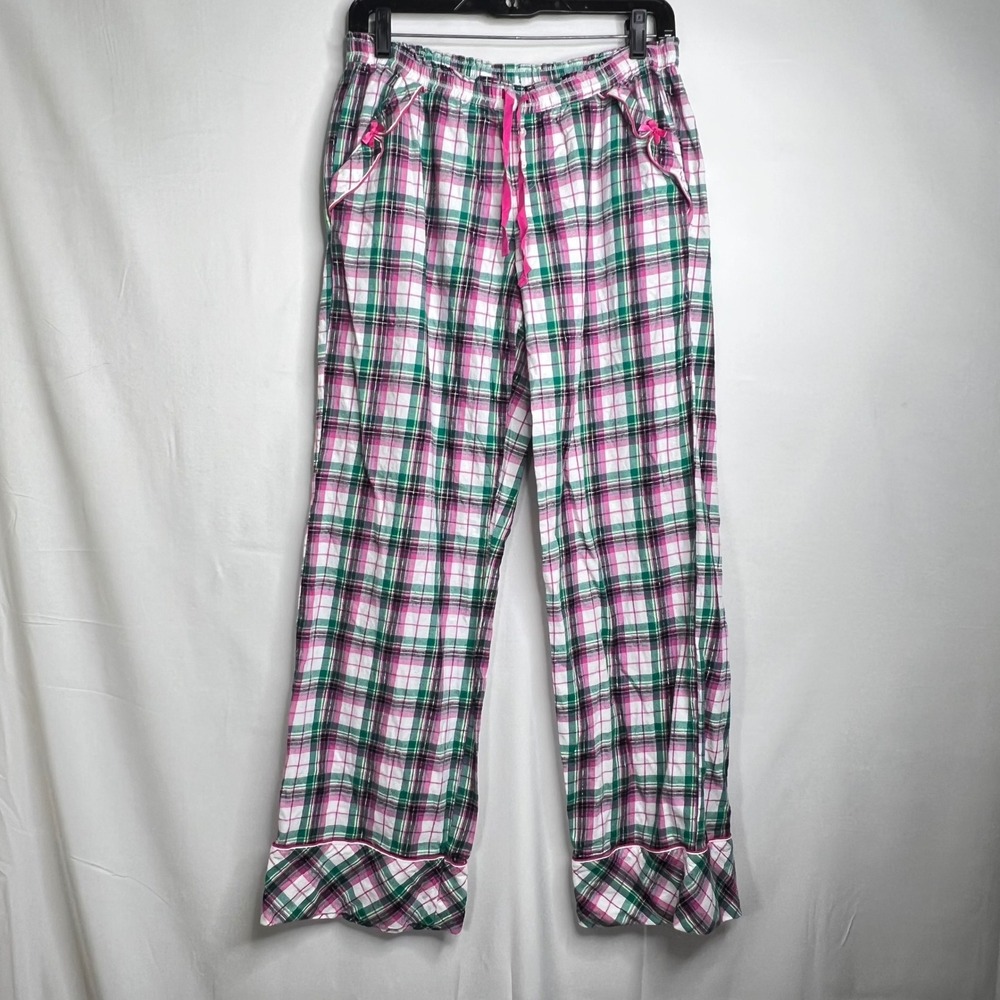 Victoria Secret Pink Green Plaid Pajama Pants Size S Cotton Flannel Lounge Cute